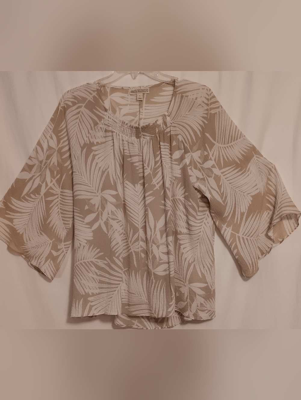Dana Buchman Beige Palm-Print Blouse